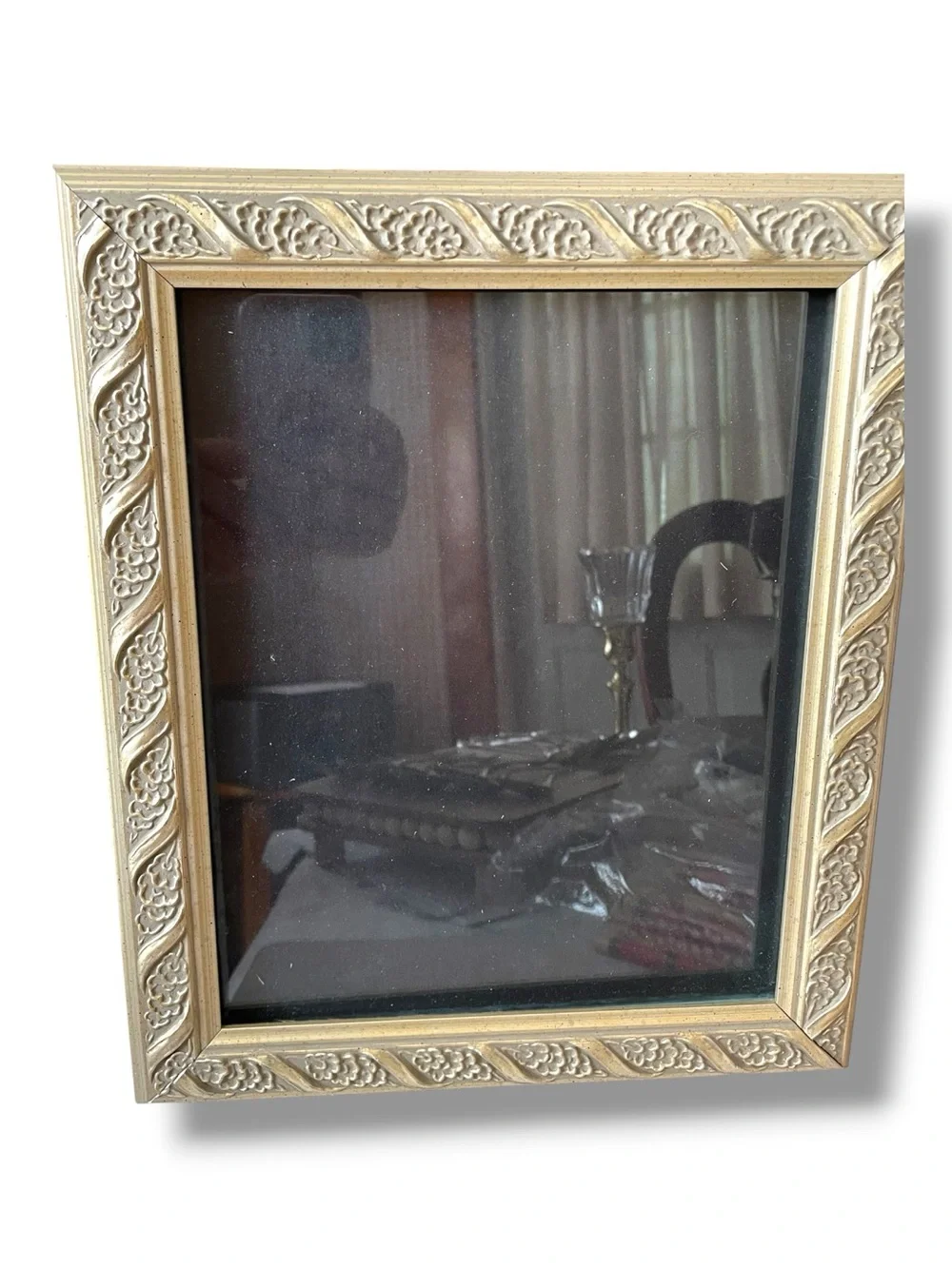 Ornate picture frame, carved wood, vintage, kind of a gold bronze color